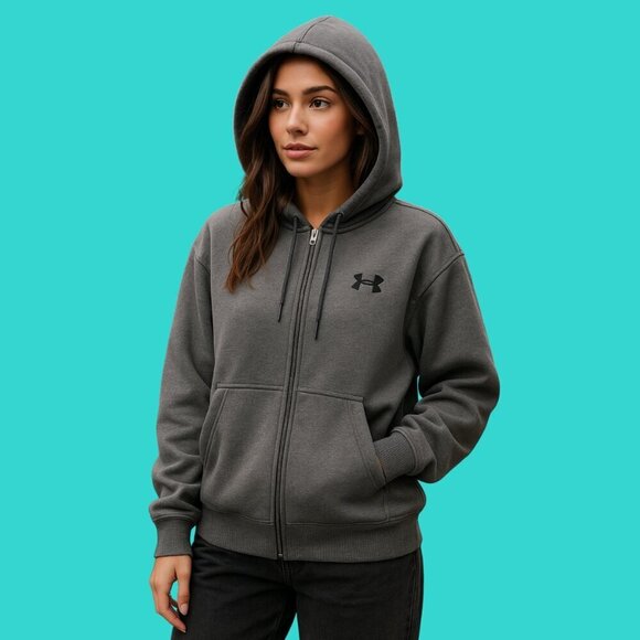 🔥 Under Armour XL Zip-Up Hoodie – Textured Grey Performance Fit - Picture 2 of 8